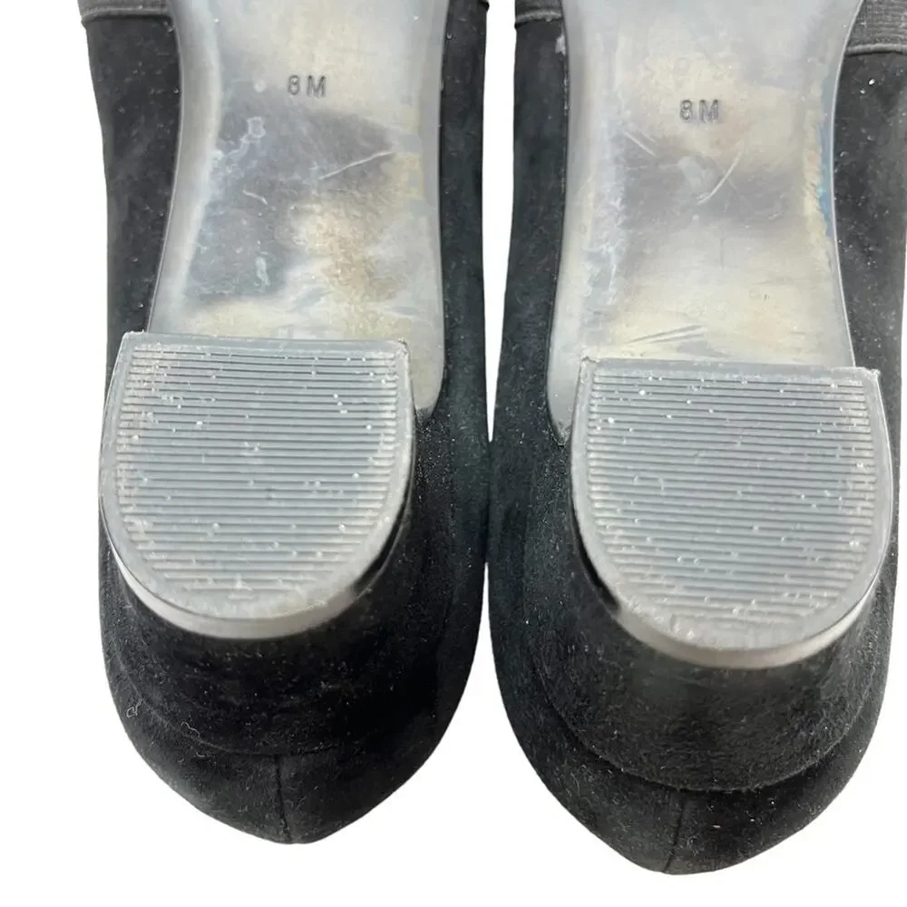 VAN ELI VANELI Black Suede Genuine Leather Kitten Heels Slip On Shoes sz 8 M
